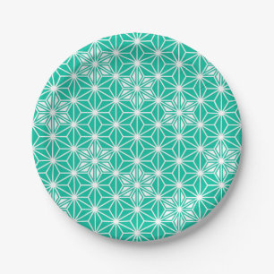 Assiettes En Carton Japonais Asanoha motif - bleu paon