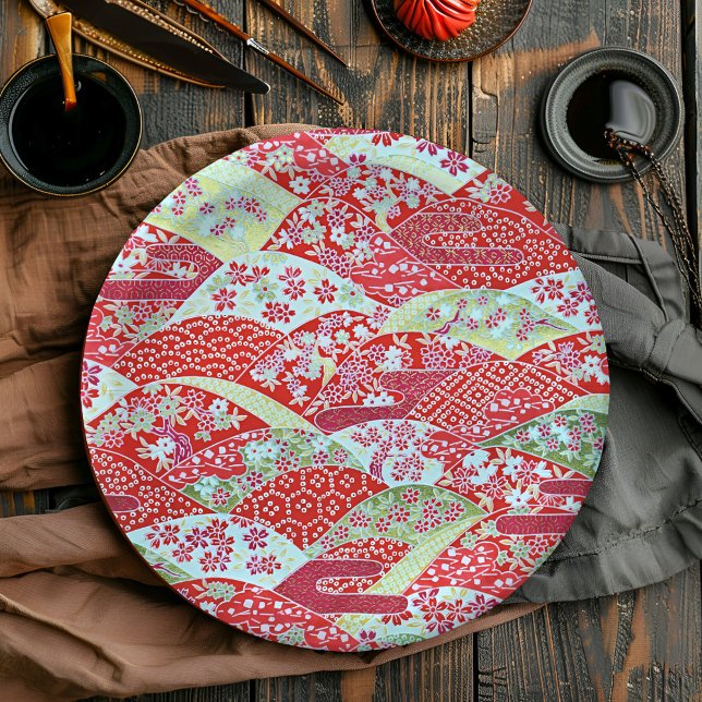 Assiettes En Carton Japonais Washi Rouge Floral Origami Plaques Yuzen (🍽️ Japanese paper plate adds zen to the table #ElegantDining)