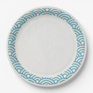 Assiettes En Carton Japonaise Seigaiha Vagues Elégante Mer Bleu Vert