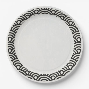 Assiettes En Carton Japonaise Seigaiha Vagues Élégante Noir + Blanc