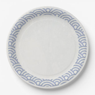 Assiettes En Carton Japonaise Seigaiha Vagues Élégante Violet + Blanc