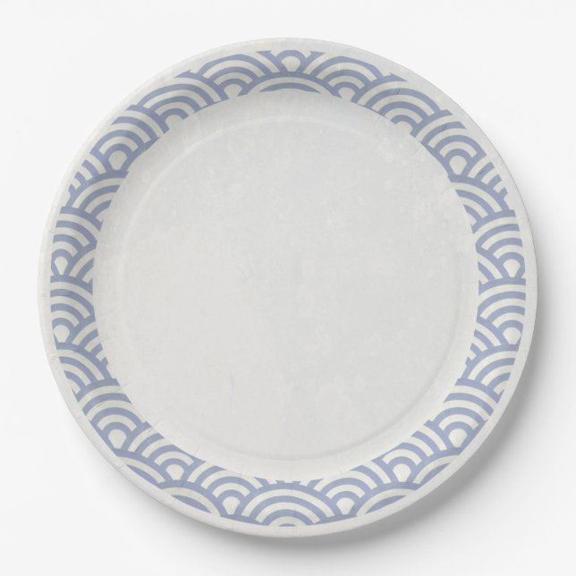 Assiettes En Carton Japonaise Seigaiha Vagues Élégante Violet + Blanc (Devant)