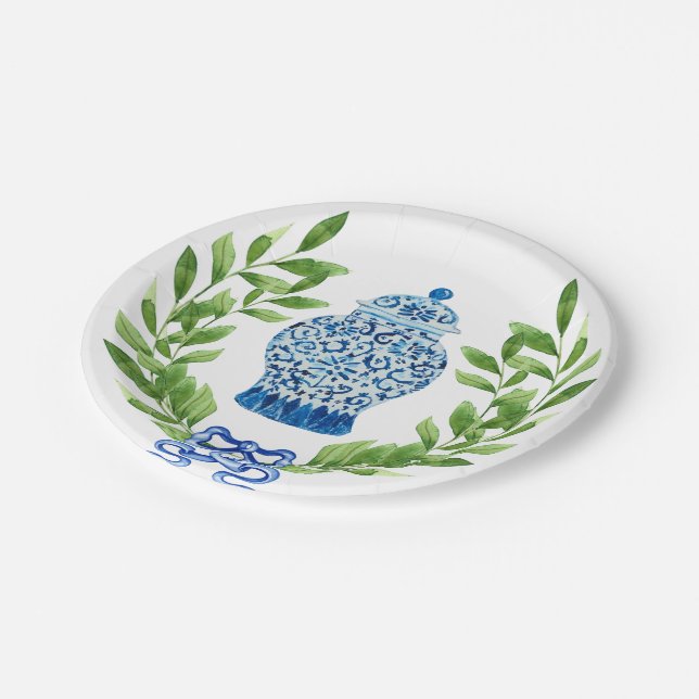 Assiettes En Carton Jar Bleu et Blanc de gingembre (Angle)