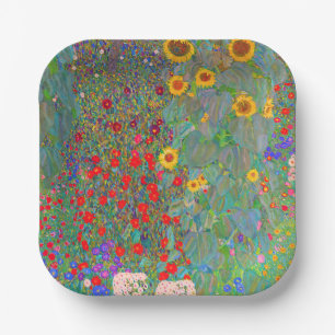 Assiettes En Carton Jardin agricole de Gustav Klimt avec tournesols