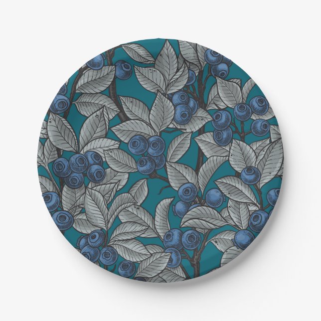 Assiettes En Carton Jardin aux bleuets, bleu et gris (Devant)