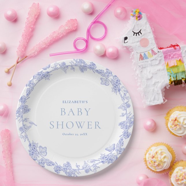 Assiettes En Carton Jardin blanc bleu Chinoiserie Baby shower (Fête)