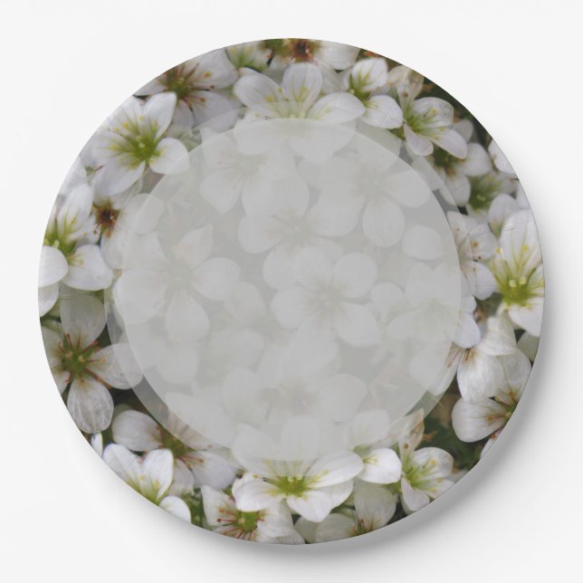 Assiettes En Carton Jardin botanique Plaques en papier Fleurs blanches (Devant)