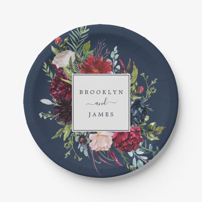 Assiettes En Carton Jardin d'automne | Mariage bleu marine (Devant)