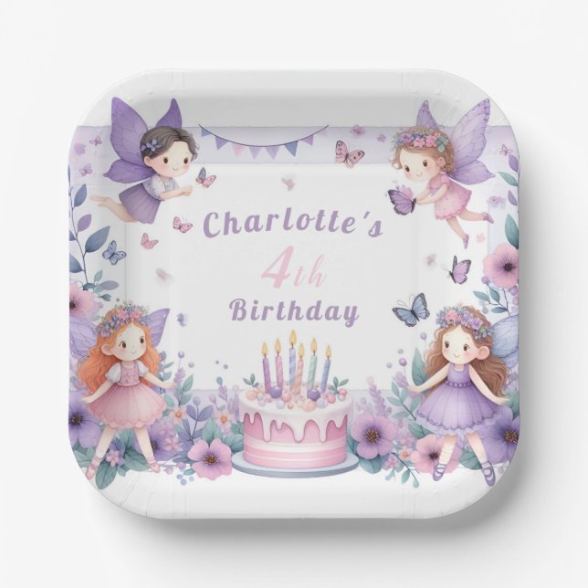 Assiettes En Carton Jardin de Fée pourpre enchantée - Anniversaire (Recto)