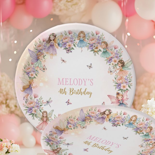 Assiettes En Carton Jardin de fées de fleurs fantaisiste pour 4ème ann (Créateur téléchargé)