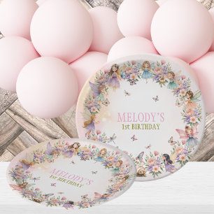 Assiettes En Carton Jardin de fées fantaisiste pour 1er anniversaire 