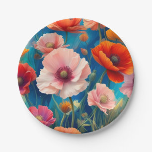 Assiettes En Carton Jardin de fleurs de pavots multicolores-47569