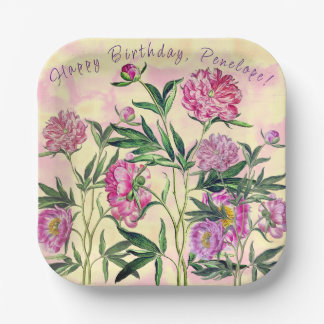 Assiettes En Carton Jardin de fleurs Peonies heureux Anniversaire Pers