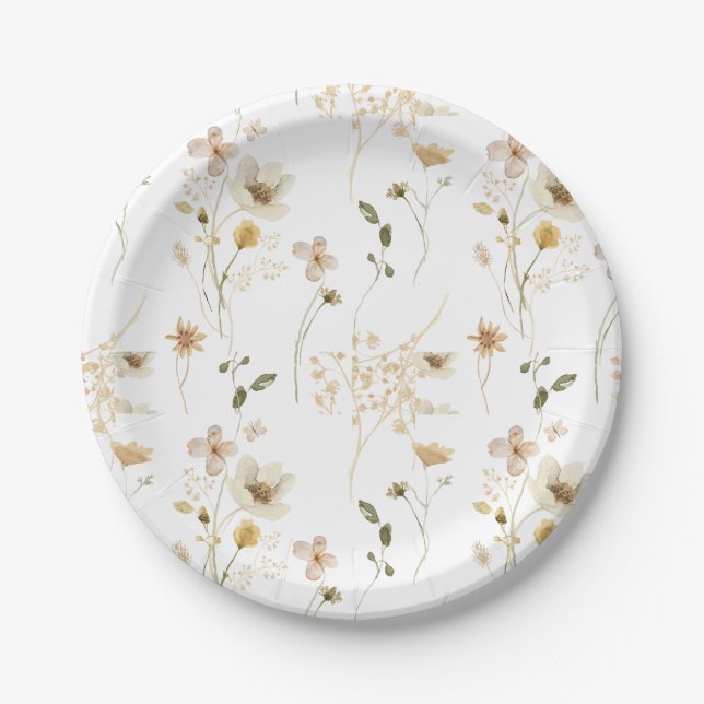 Assiettes En Carton Jardin de fleurs sauvages Bohème Fête prénuptiale  (Devant)