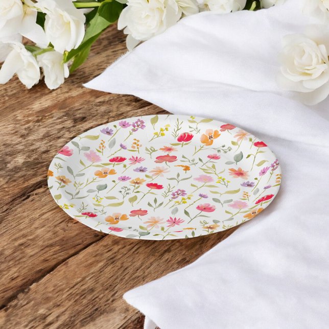 Assiettes En Carton Jardin de fleurs sauvages bohèmes pour une fête de (Boho wildflowers garden floral bridal shower party paper plates)