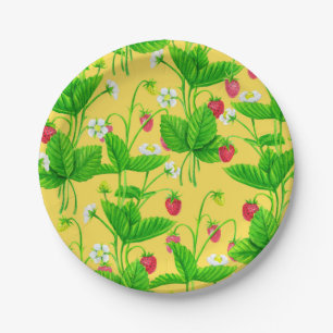 Assiettes En Carton Jardin de fraise sur jaune
