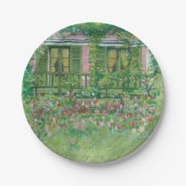 Assiettes En Carton Jardin de Monet peint rose et vert