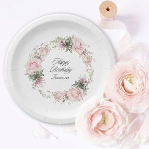 Assiettes En Carton Jardin de roses anglaises Fleurs roses Anniversair