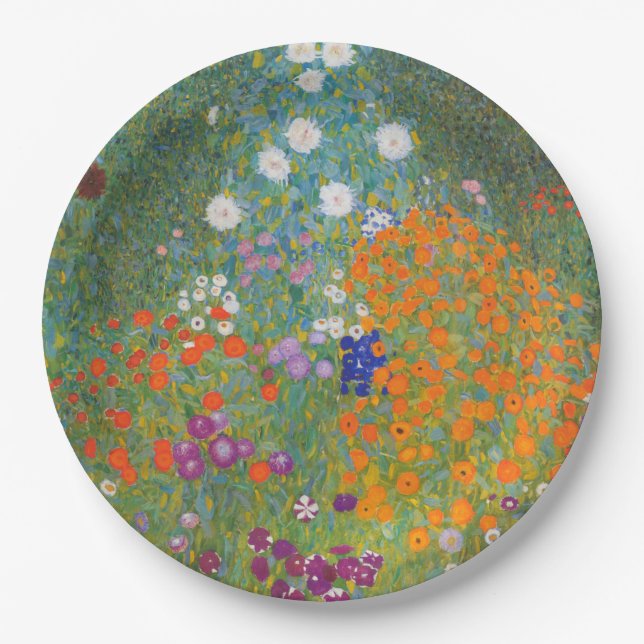 Assiettes En Carton Jardin des fleurs (par Gustav Klimt) (Devant)