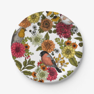 Assiettes En Carton Jardin d'oiseaux et de fleurs 1