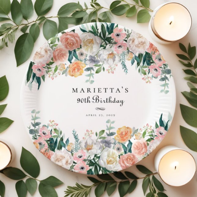Assiettes En Carton Jardin élégant Flore verdure 90e fête d'anniversai (Créateur téléchargé)