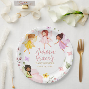 Assiettes En Carton Jardin enchanté fée magique Baby shower rose