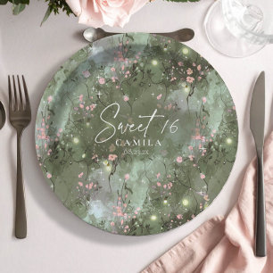 Assiettes En Carton Jardin enchanté Sweet 16 Motif rose ID1163