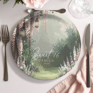 Assiettes En Carton Jardin enchanté Sweet 16 rose ID1163