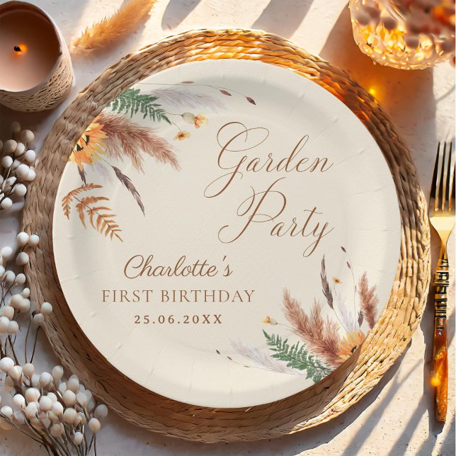 Assiettes En Carton Jardin Fleur sauvage Floral 1er anniversaire (Créateur téléchargé)