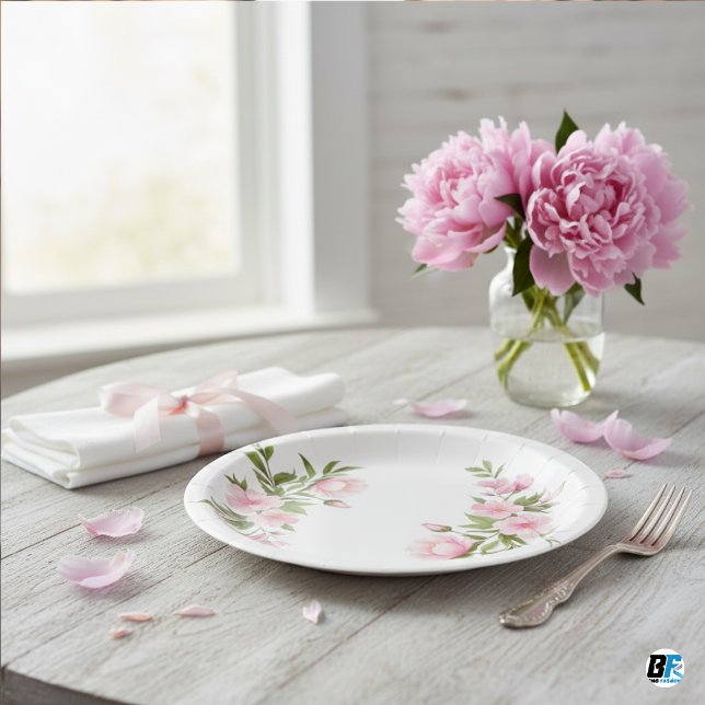 Assiettes En Carton Jardin Fleur sauvage moderne Baby shower verdoyant (Créateur téléchargé)