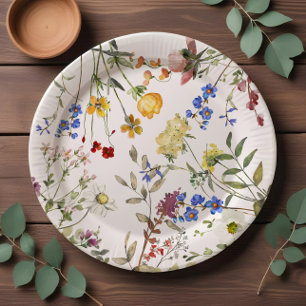Assiettes En Carton Jardin Fleur sauvage moderne Baby shower verdoyant
