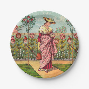 Assiettes En Carton Jardin Fleurir Femme Art Antique