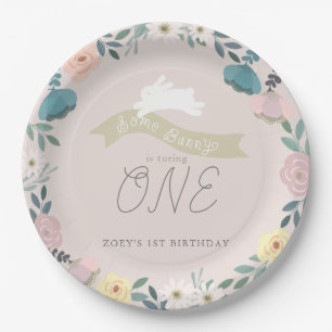 Assiettes En Carton Jardin Floral Bunny 1er Anniversaire rose
