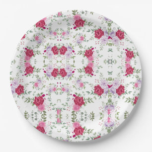 Assiettes En Carton Jardin Floral Élégant Bourgogne & Lavande Rose