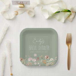 Assiettes En Carton Jardin Floral Sage Fleur sauvage vert