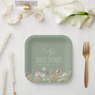Assiettes En Carton Jardin Floral Sage Fleur sauvage vert