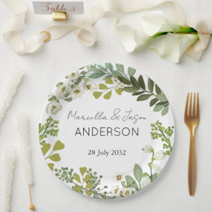Assiettes En Carton Jardin Foliage Verdure Wreath Mariage