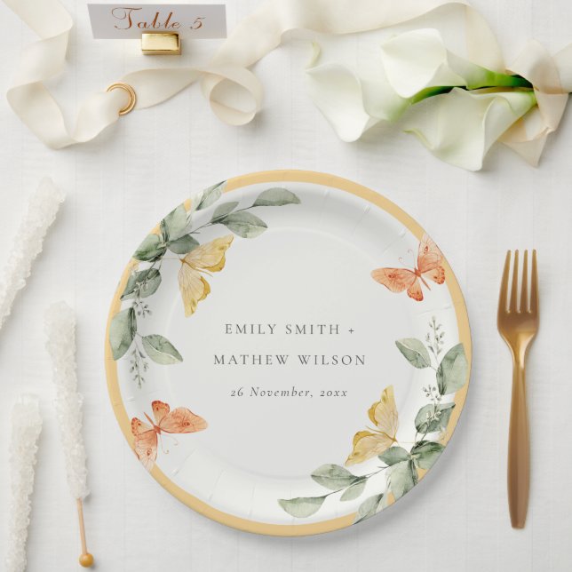 Assiettes En Carton Jardin Jaune mignon Papillons Mariage (Mariage)