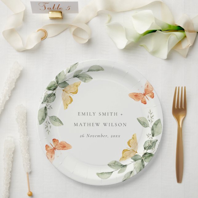 Assiettes En Carton Jardin Jaune mignon Papillons Mariage (Mariage)