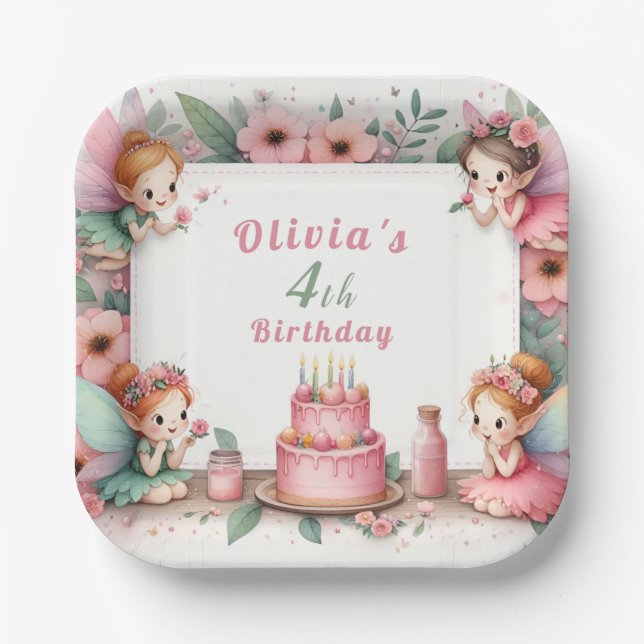 Assiettes En Carton Jardin poilu rose enchanté - Anniversaire (Recto)