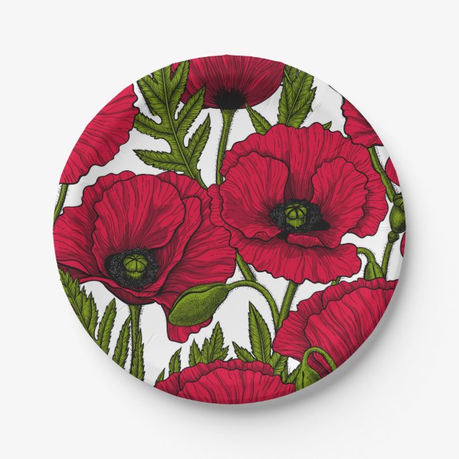 Assiettes En Carton Jardin Red Poppy 2 (Devant)
