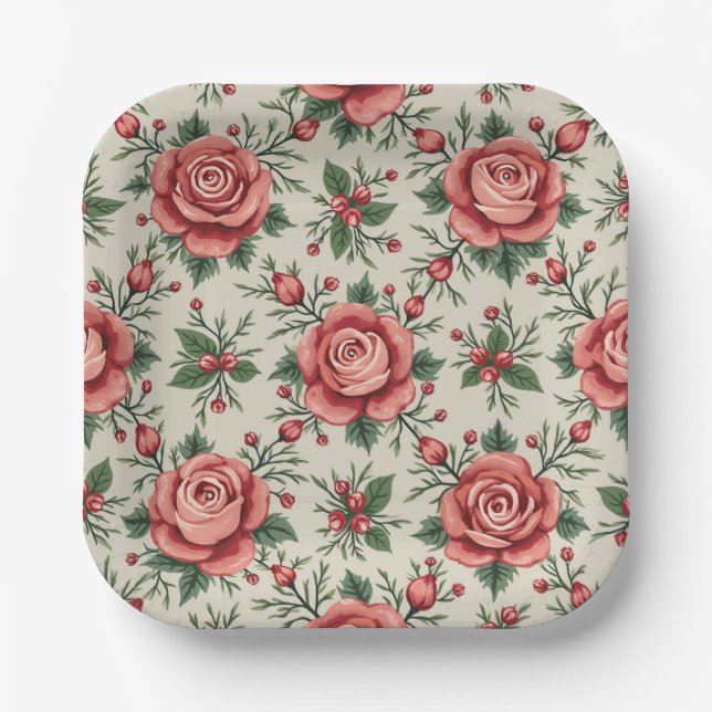 Assiettes En Carton Jardin rose (Recto)