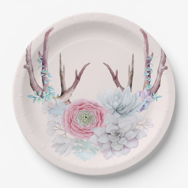 Assiettes En Carton Jardin rose de Succulent de fleurs d'andouillers (Devant)