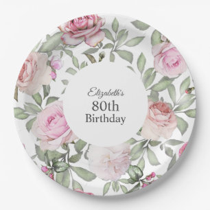 Assiettes En Carton Jardin Rose d'été féminin 80e anniversaire
