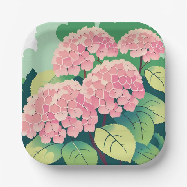 Assiettes En Carton Jardin rose Hydrangea Floral Élégant (Recto)