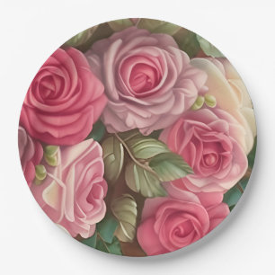 Assiettes En Carton Jardin Rose victorien - Bouquet Mariage