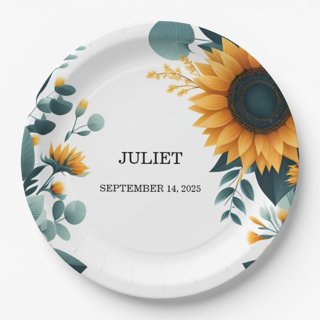Assiettes En Carton Jardin rustique Fête des mariées de tournesol (Devant)