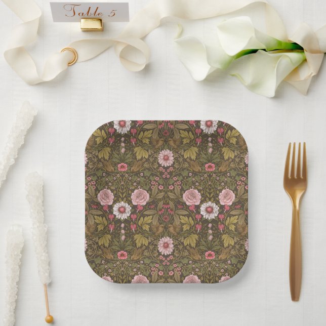 Assiettes En Carton Jardin sauvage sur café brun (Mariage)