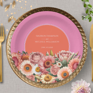 Assiettes En Carton Jardin Sunrise rose Orange moderne Mariage Floral