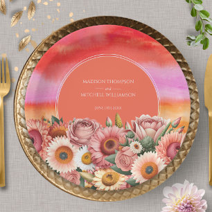 Assiettes En Carton Jardin Sunrise rose Orange moderne Mariage Floral